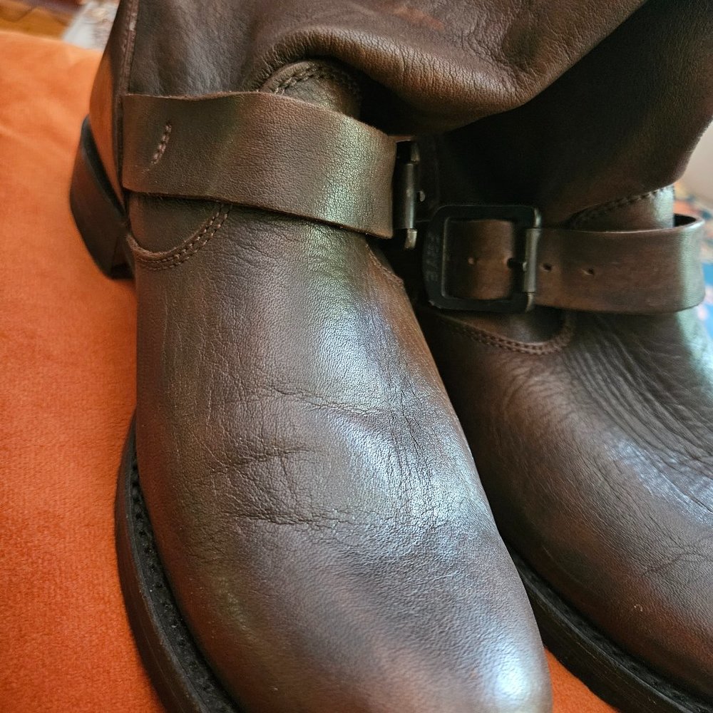 Frye Brown Leather Ankle Harness Boots